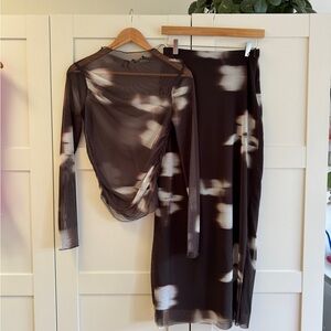 Sheer Floral Skirt Set